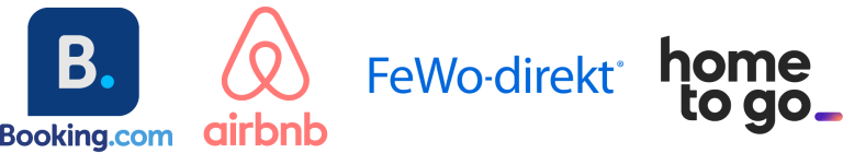 Logos von Booking.com, Airbnb, FeWo-direkt und home24.